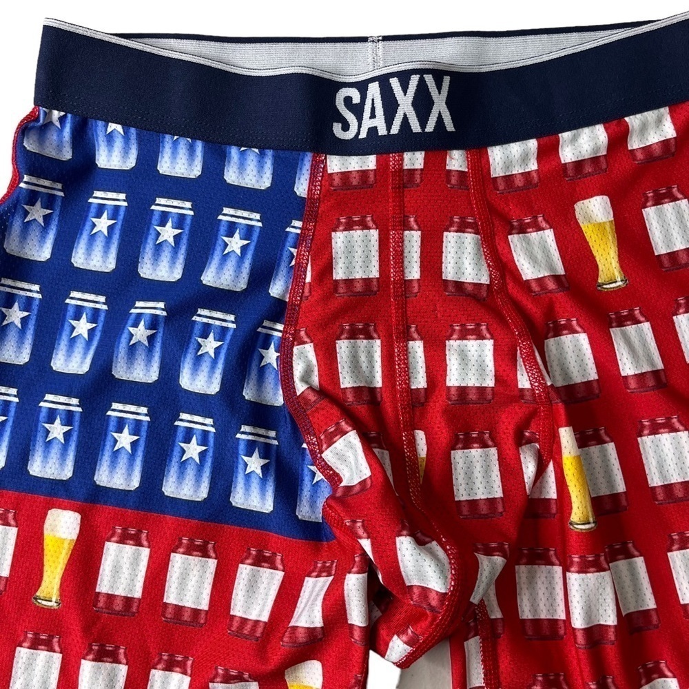 SAXX Bolt American Pilsner Boxer Brief Size Small Red White Blue Beer Print - Picture 3 of 5